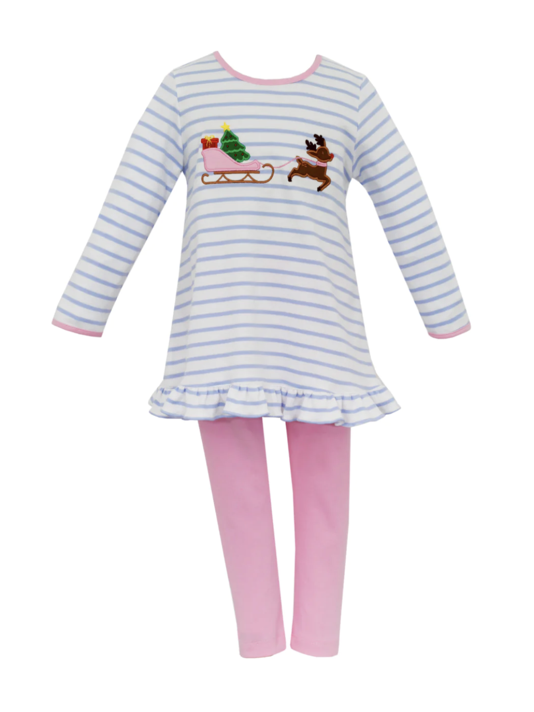 Blue Stripe Reindeer & Santa’s Sleigh Legging Set