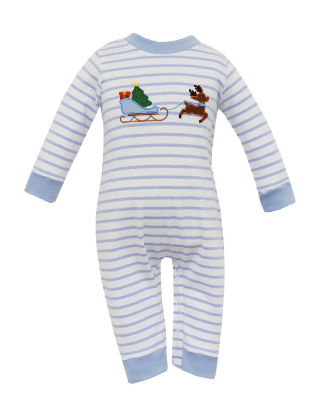 Blue Stripe Reindeer & Santa’s Sleigh Romper