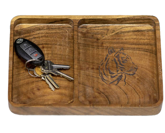 Tiger Etched Wood Valet Tray
