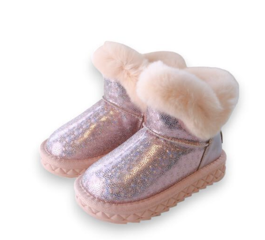 Pink Fur Trim Glitter Boot