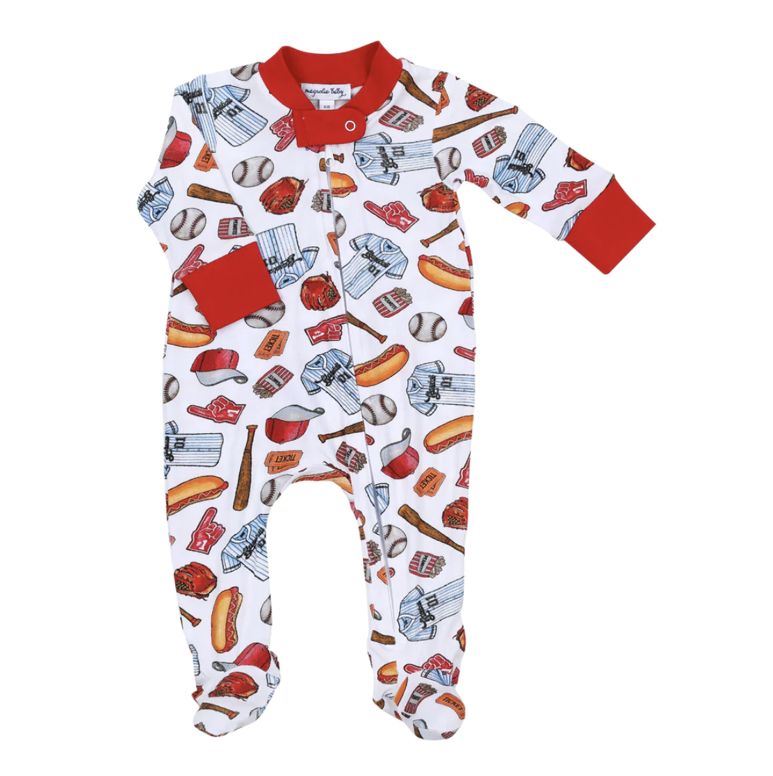 Baseball Fever Print Zip Footie