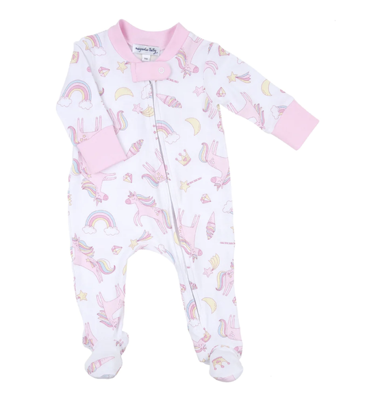 Believe in Magic Pink Print Zip Footie