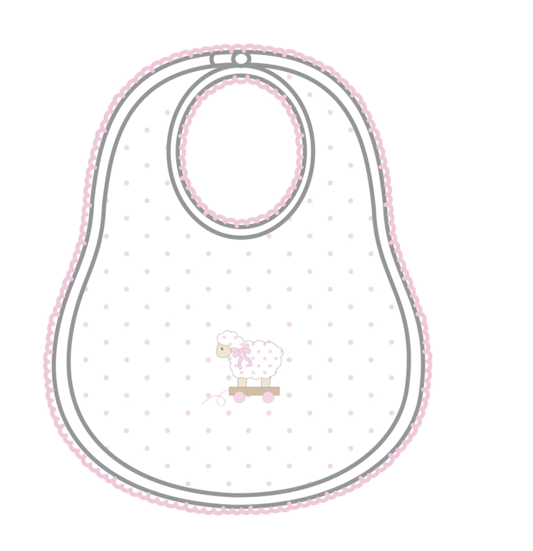 Darling Lambs Pink Embroidered Bib