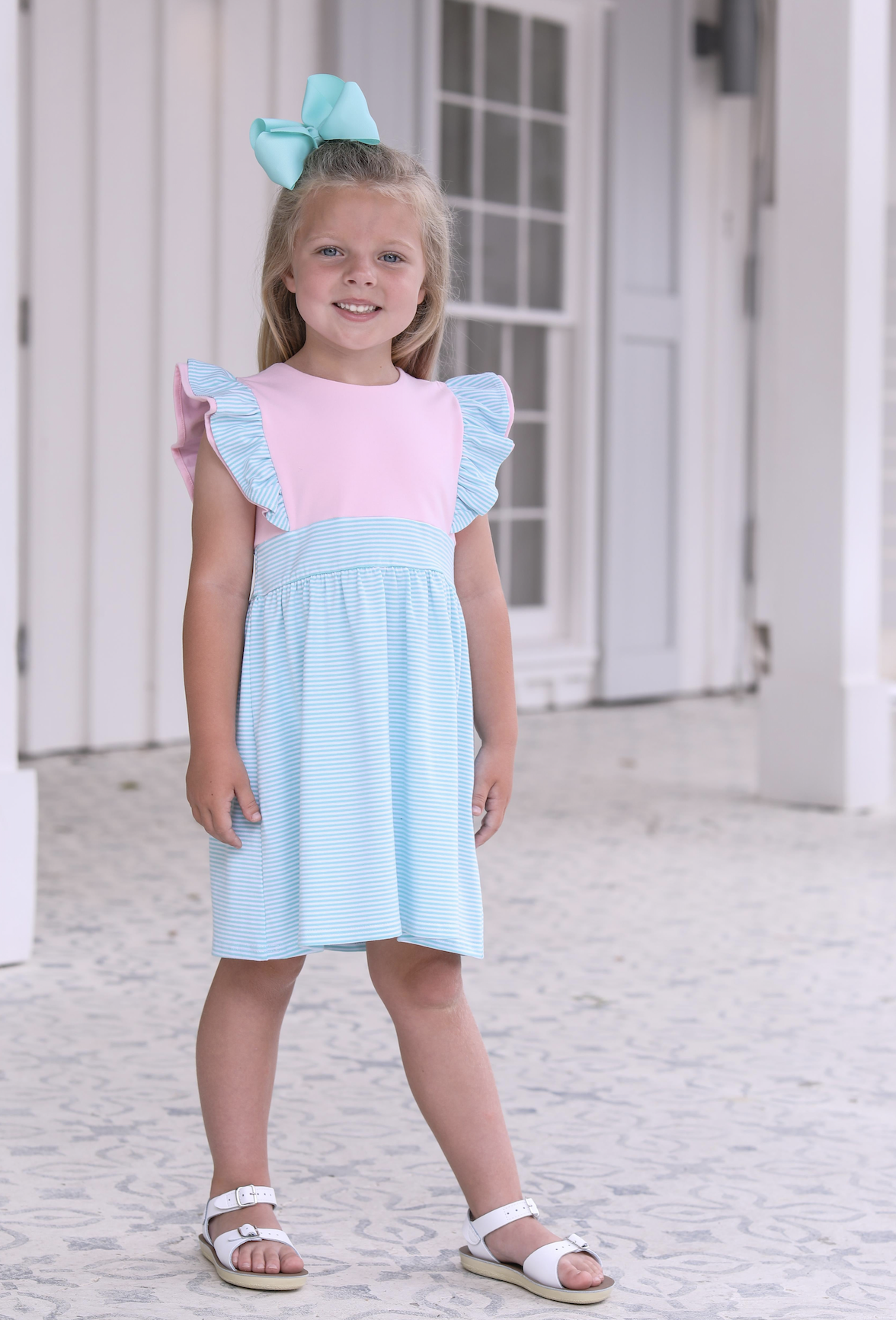 TSK Rosie Dress- Mint Stripe & Pink