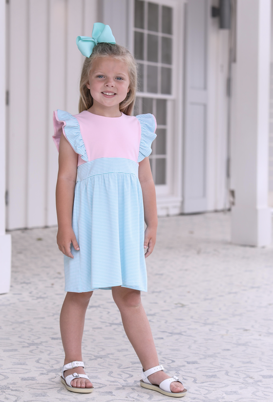 TSK Rosie Dress- Mint Stripe & Pink