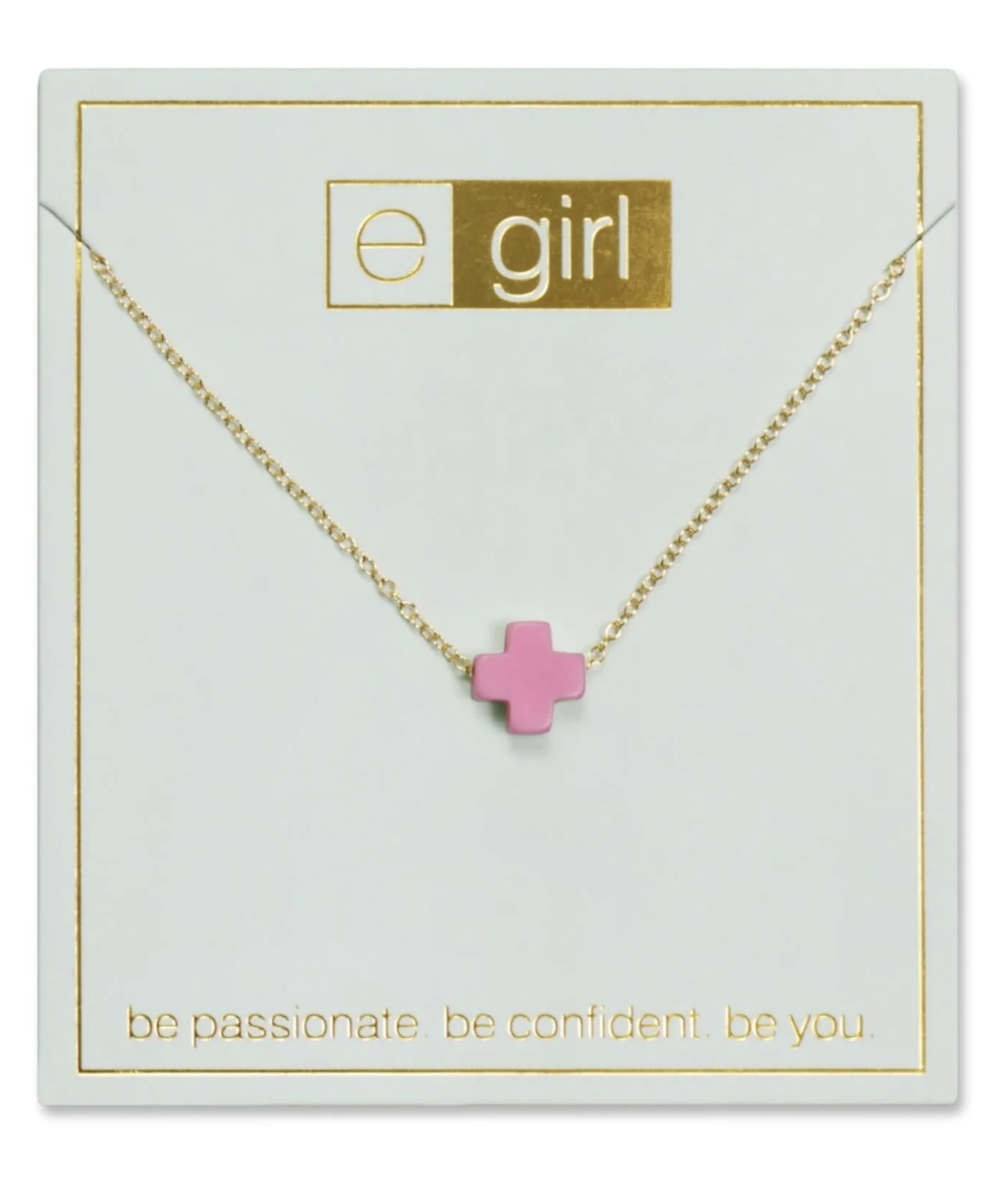 egirl signature cross necklace gold 14" bright pink