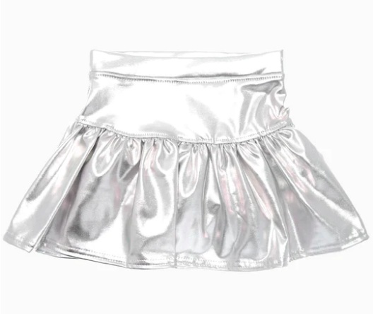 Slick Metallic Gathered Skort in Silver