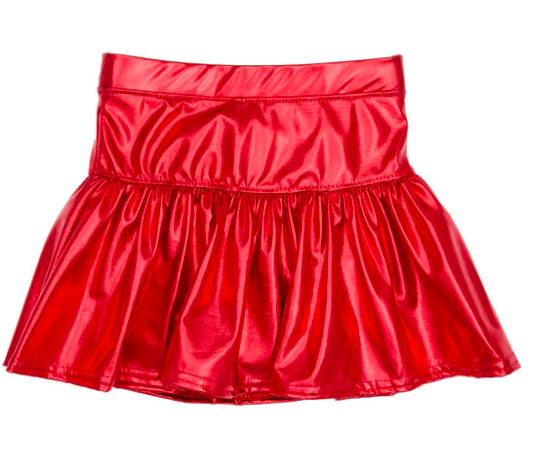 Slick Metallic Gathered Skort in Red