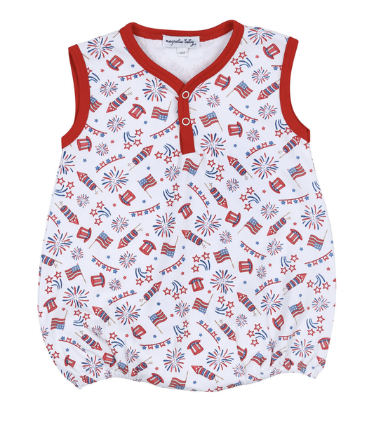 Red, White and Blue! Red Printed Front Snap Sleeveless Bubble