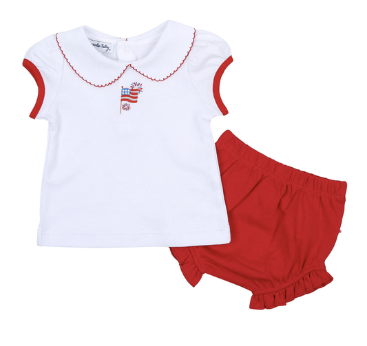 Red, White and Blue! Red Emb Collared Ruffle Diaper Cover Set