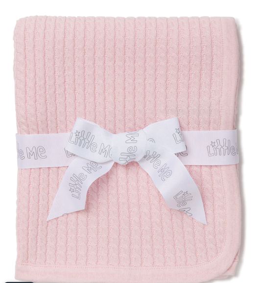 Little Me Pink Cable Knit Receiving Blanket