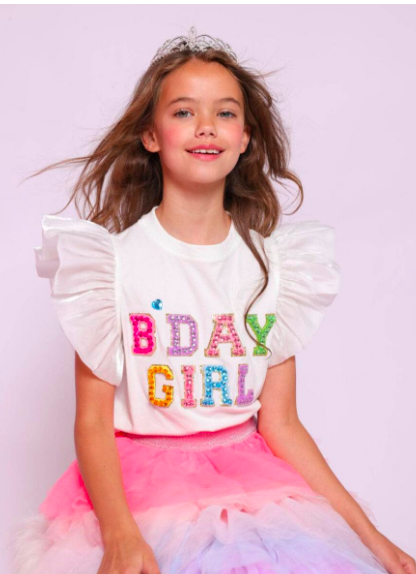 LB Birthday Girl Gem Ruffle Shirt