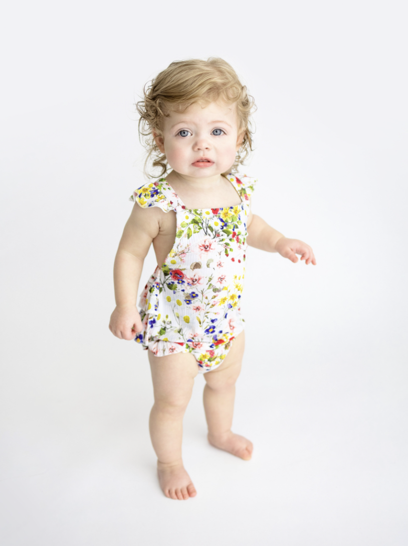 Posh Peanut Barbara Ruffled Strap Bubble Romper