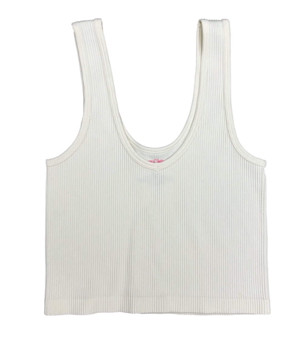 White Ribbed Cropped Tank-OS(7/14)