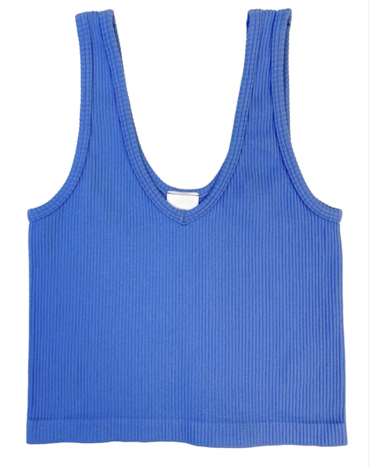 Cobalt Ribbed Cropped Tank-OS(7/14)