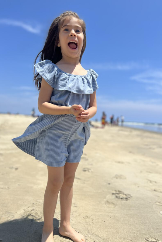 Dolly Romper in Blue Stripe