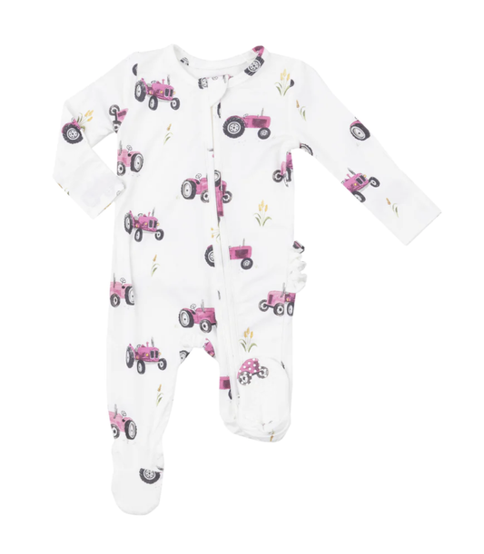 Angel Dear Pink Tractors 2 Way Ruffle Footie