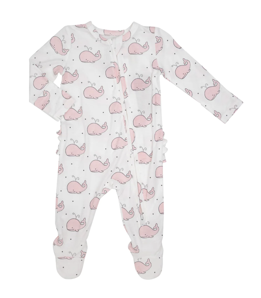Bubbly Whale Pink 2 Way Ruffle Footie