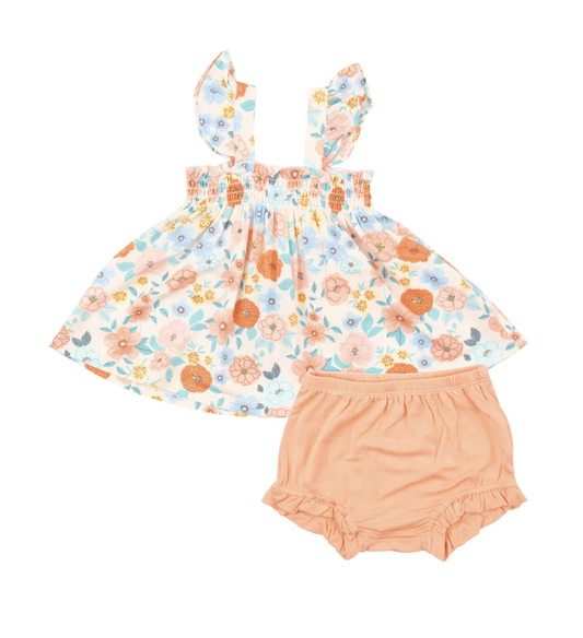 Angel Dear Flower Cart Smocked Top/Diaper Set