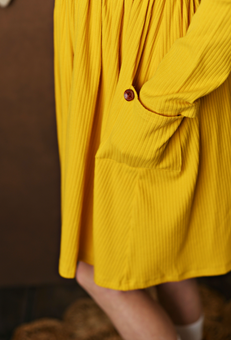 Mustard Ribbed Pocket Dress