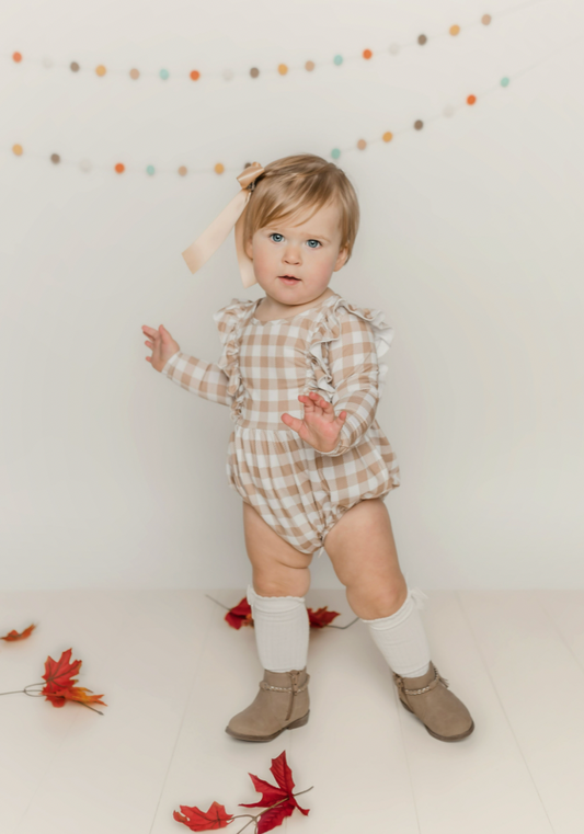 Playset Bubble Romper- Maple Check