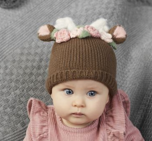 Floral Deer Knit Hat