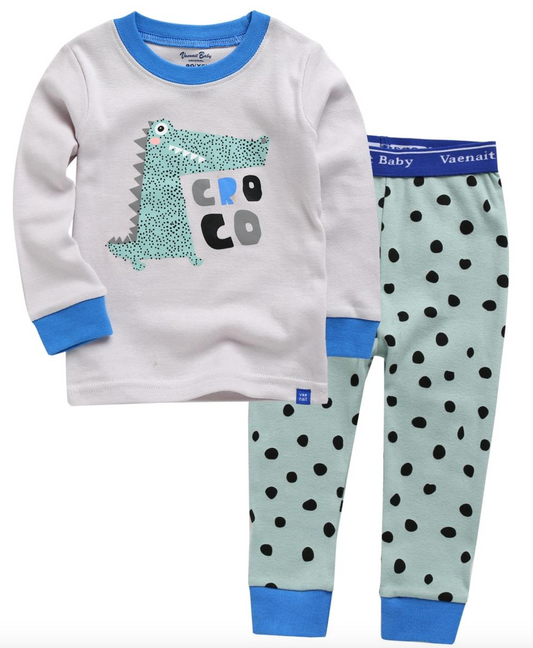 Mint Crocodile Long Sleeve Pajama Set