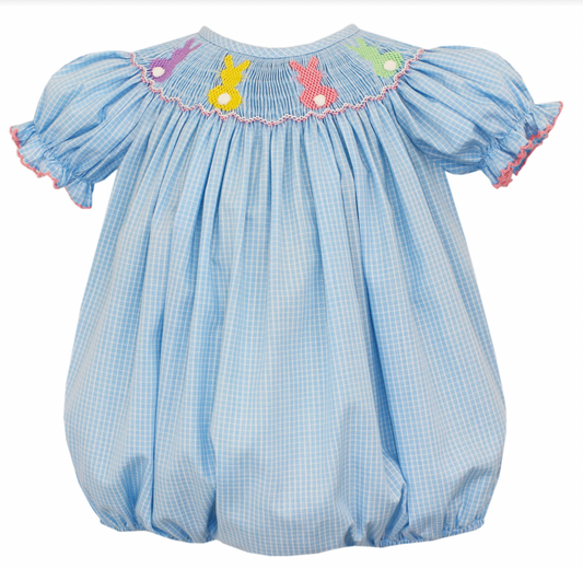 Cottontails Girls Blue Check Bishop Bubble