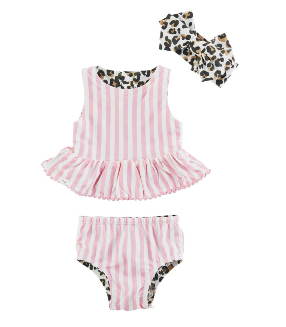LEOPARD/STRIPE REVERSIBLE SWIMSUIT & HEADBAND SET