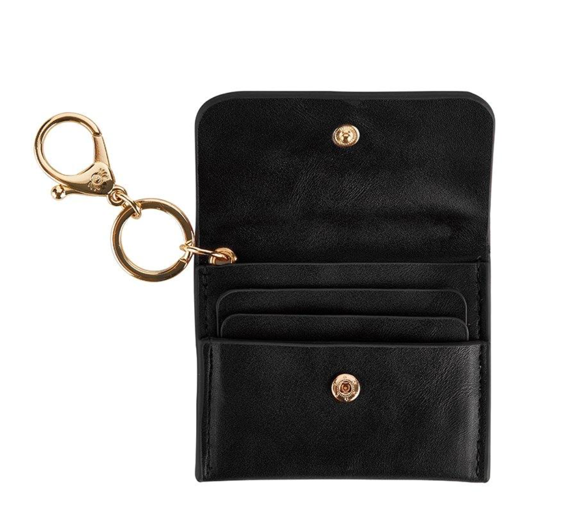 Black Mini Wallet Card Holder & Key Chain Charm