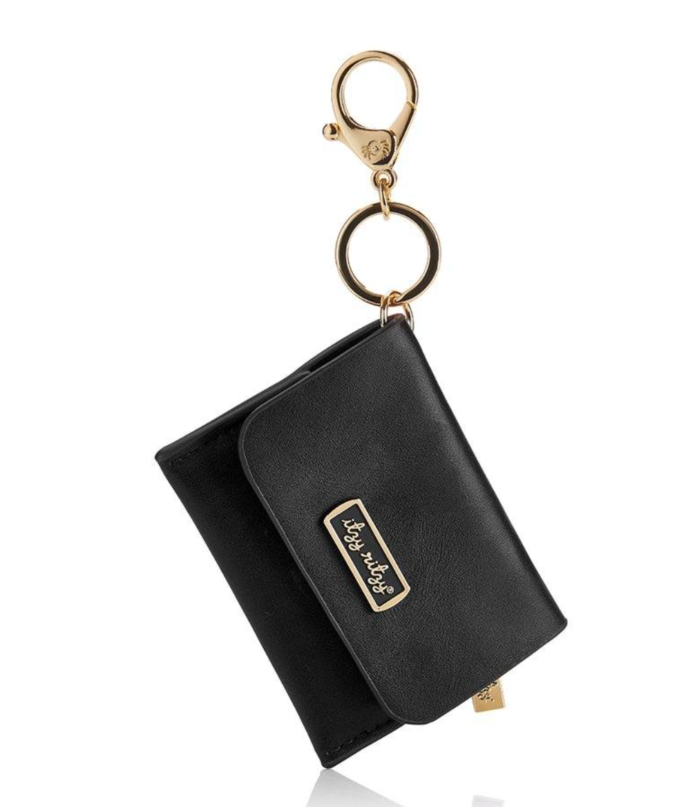 Black Mini Wallet Card Holder & Key Chain Charm