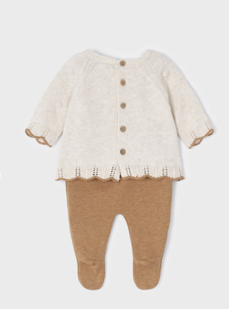 Caramel Knitted Footie Legging/Cream Sweater Set