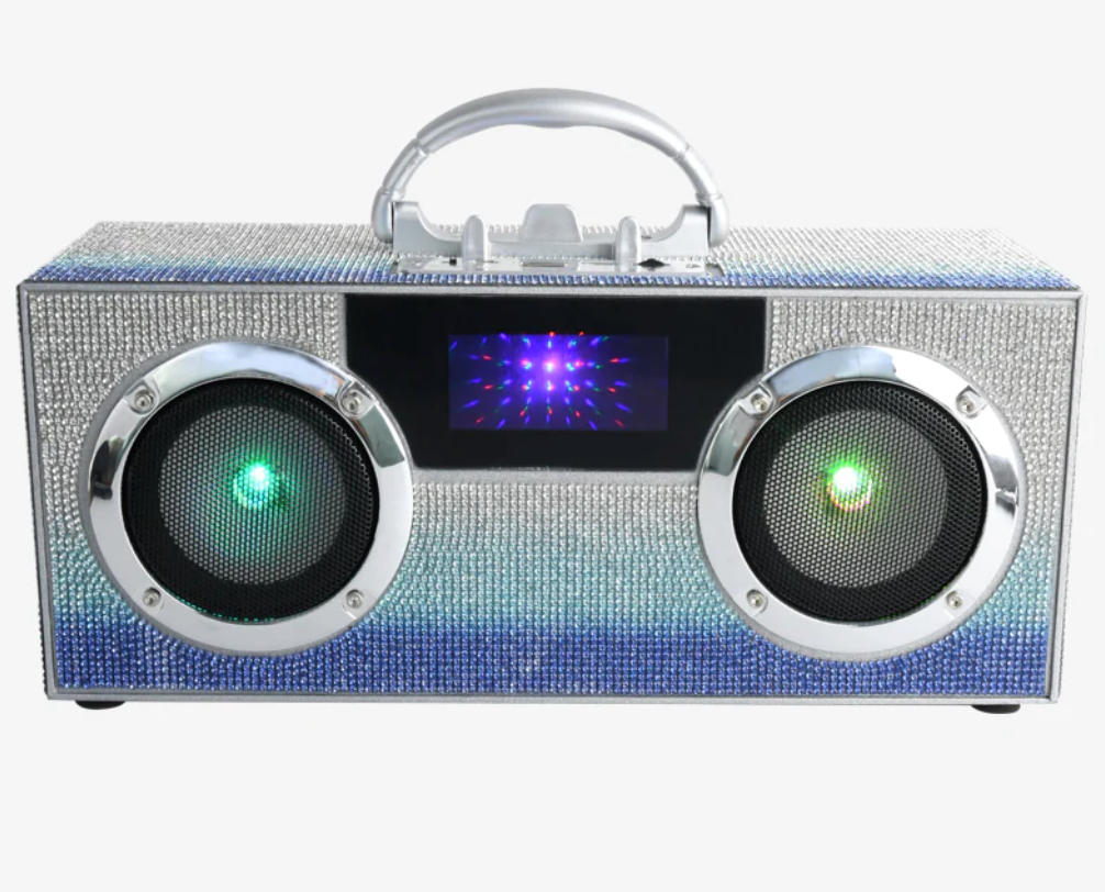 Bling Mini Boombox w/Phone Holder Bling Blue