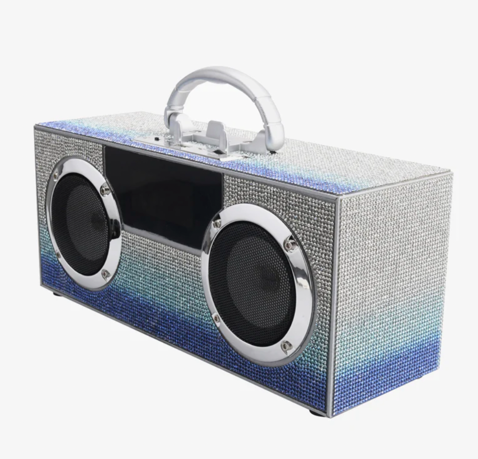 Bling Mini Boombox w/Phone Holder Bling Blue