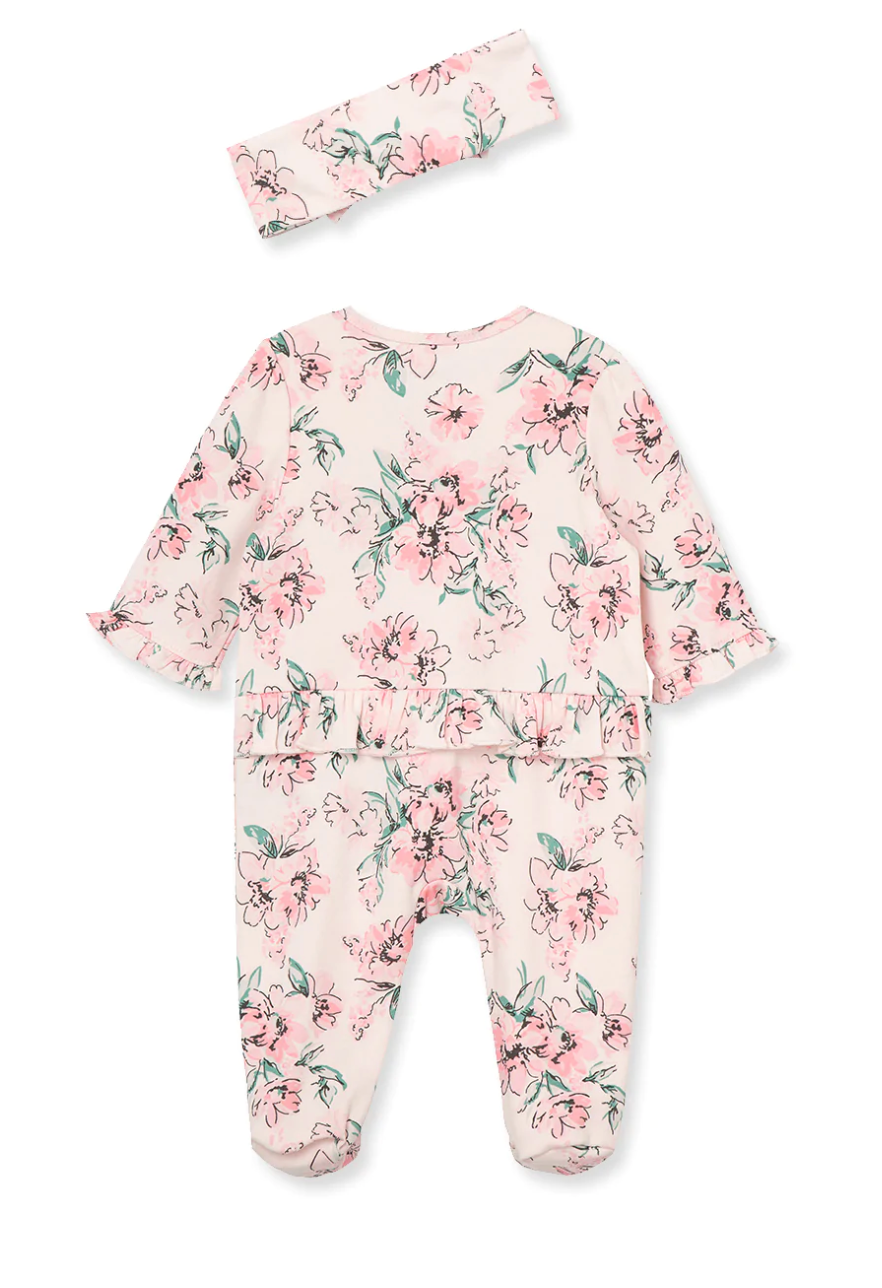 Dream Floral Zip Footed One-Piece and Headband