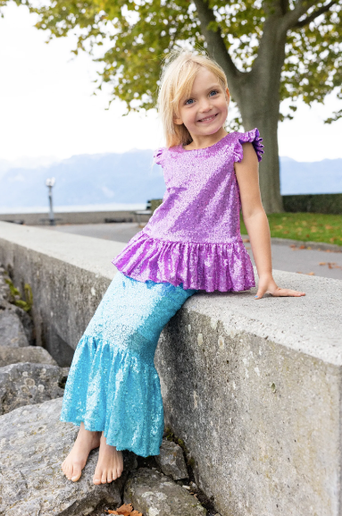 Sequins Sparkle Mermaid Top & Skirt