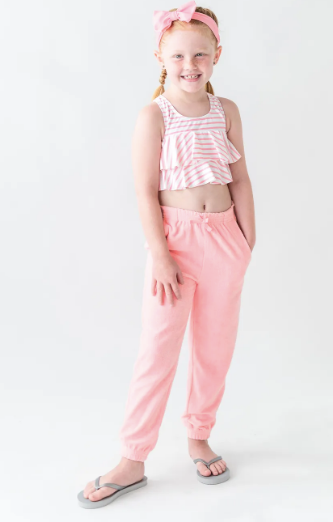 Pink Terry Knit Ruffle Jogger Pants