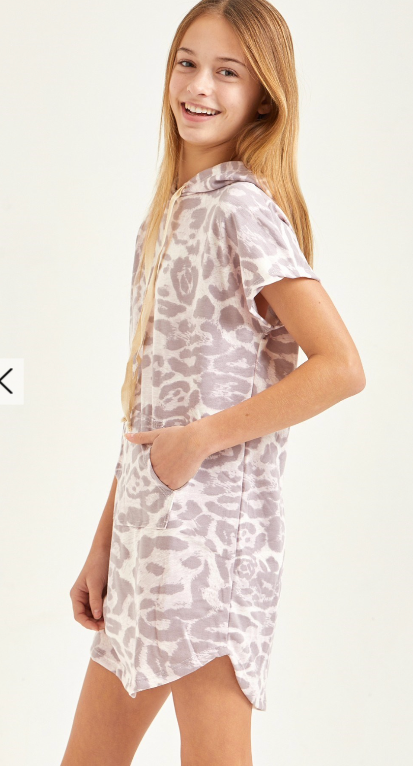 Leopard Hoodie Dress Pink