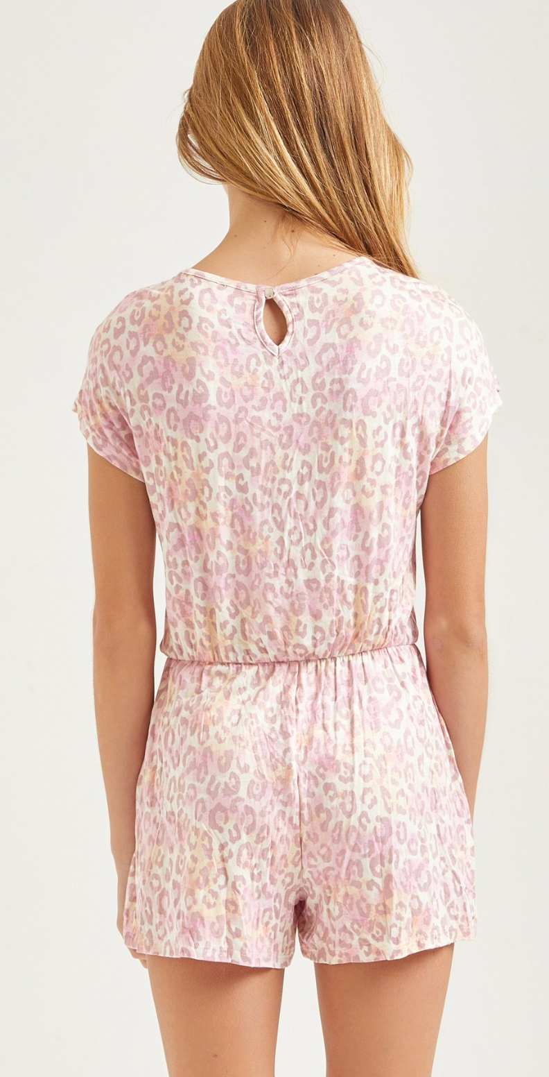 Pink Leopard Print Twisted Romper