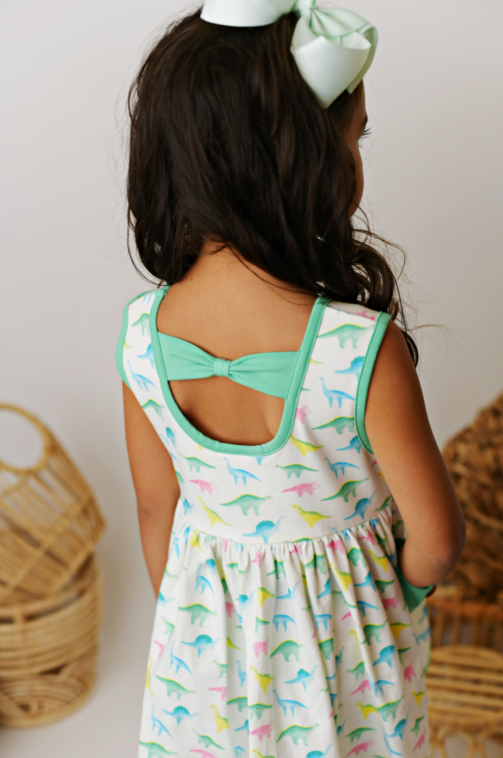 SB Watercolor Dino Peony Bow Pocket Dress