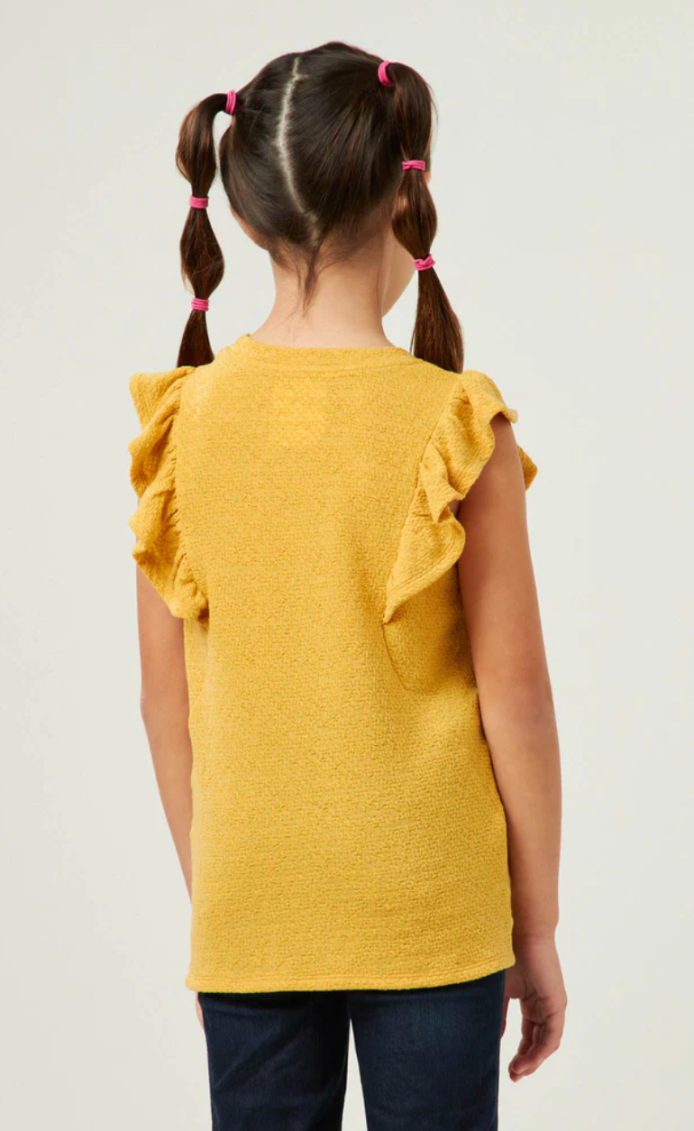 Yellow Knit Ruffled Tie Front Tank Top