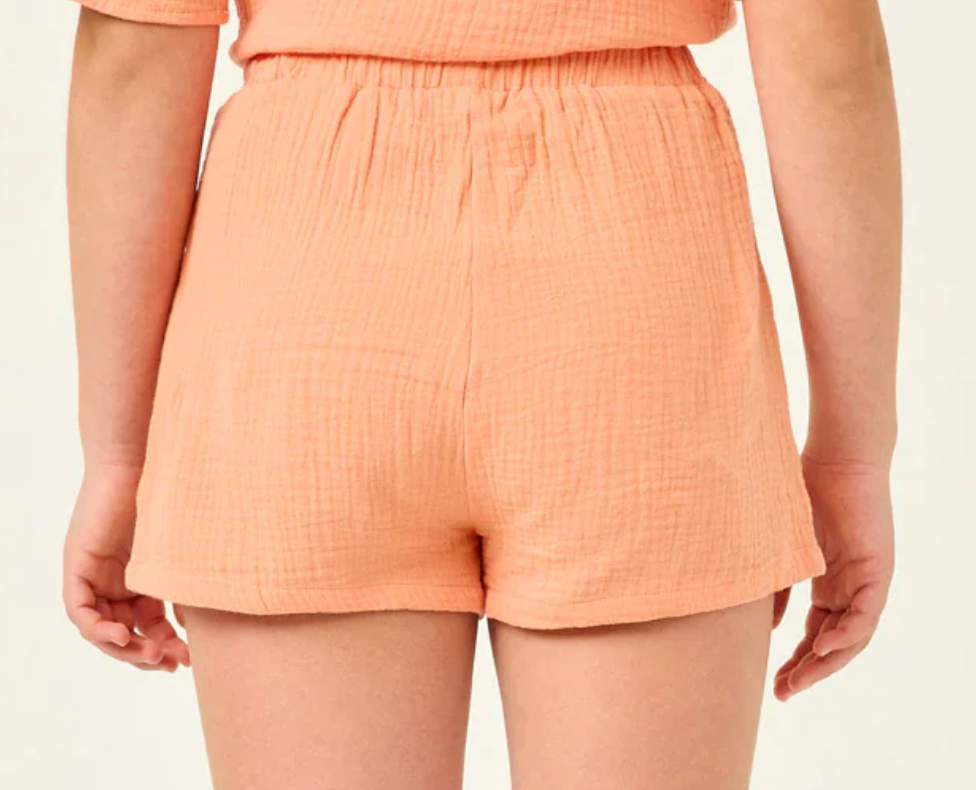 Coral Elastic Waist Textured Shorts