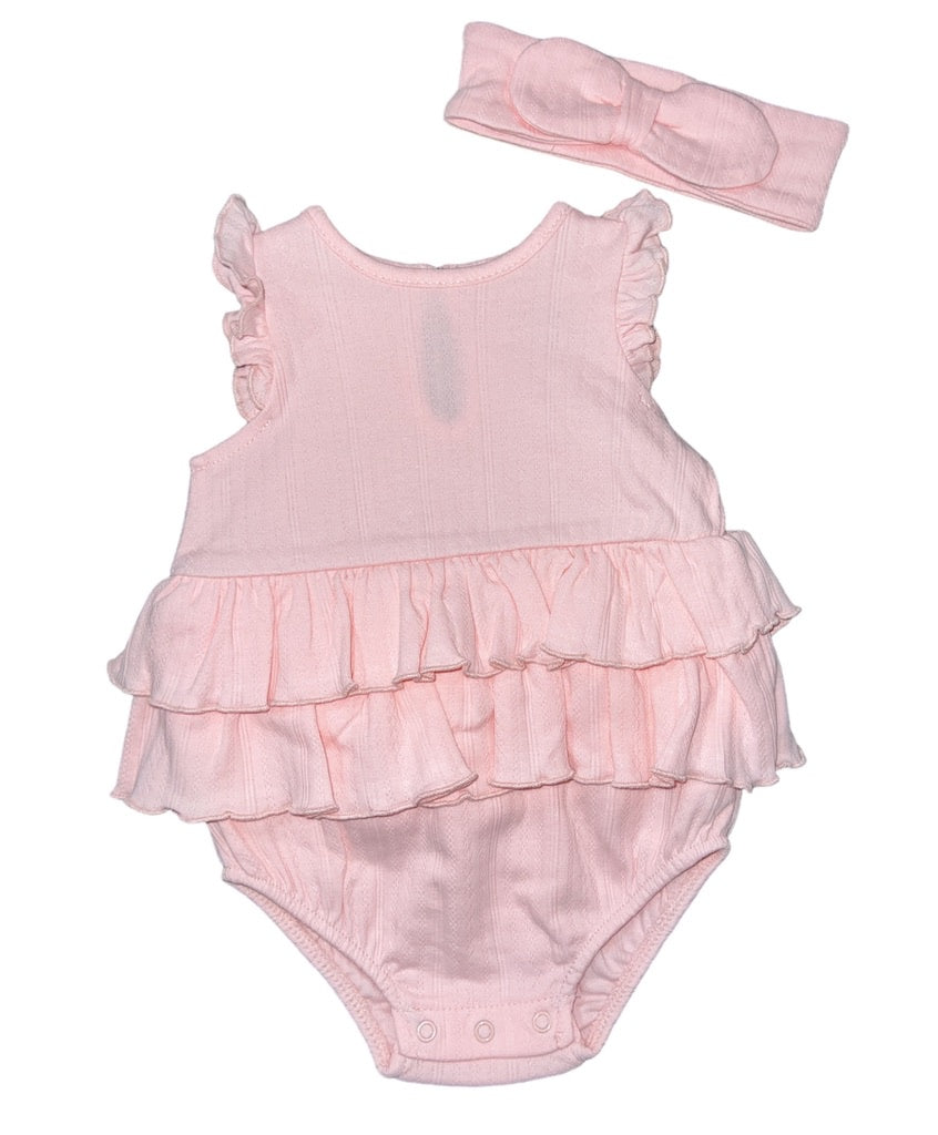 Little Me Pink Ruffle Sunsuit w/Headband