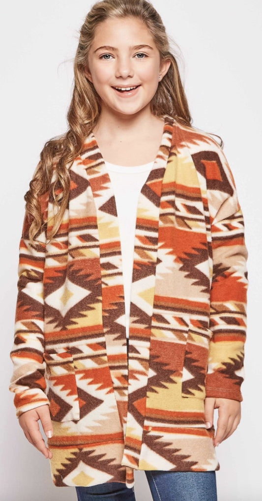 Rust Aztec Long Cardigan
