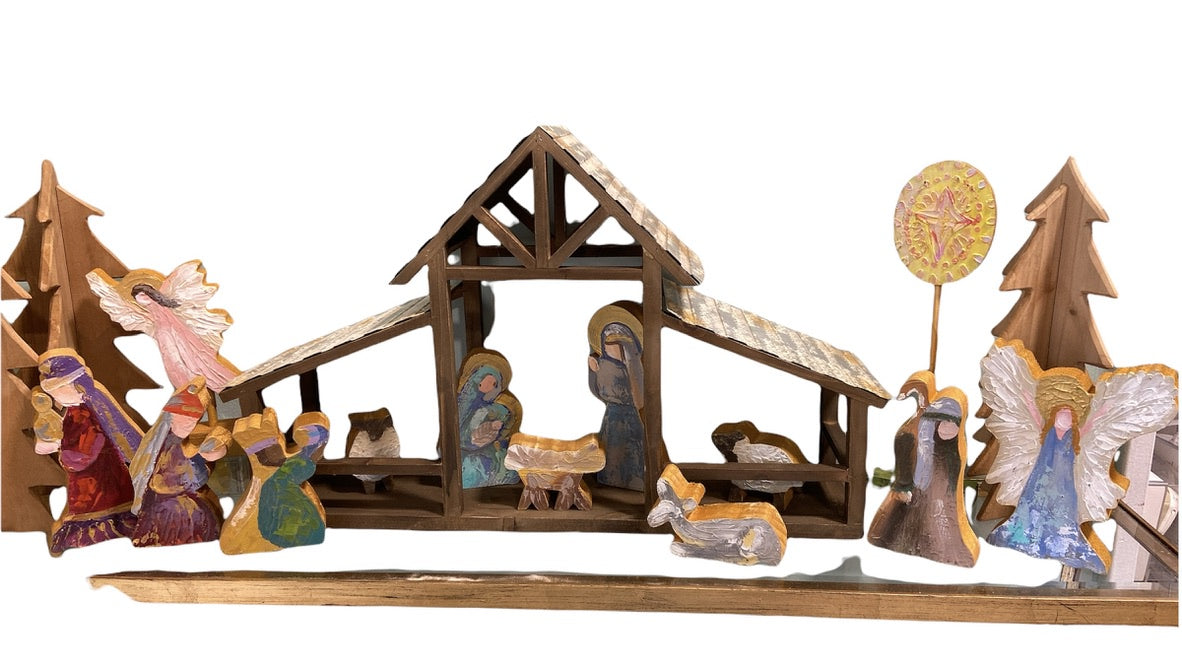 Wooden/Metal Nativity 14pc Set