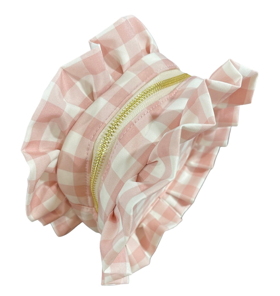 Small Pink Gingham Ruffle Pouch