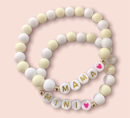 Mama/Mini White/Cream Bracelet Set