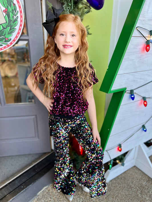 Multi Color Sequin Bell Bottom Pants