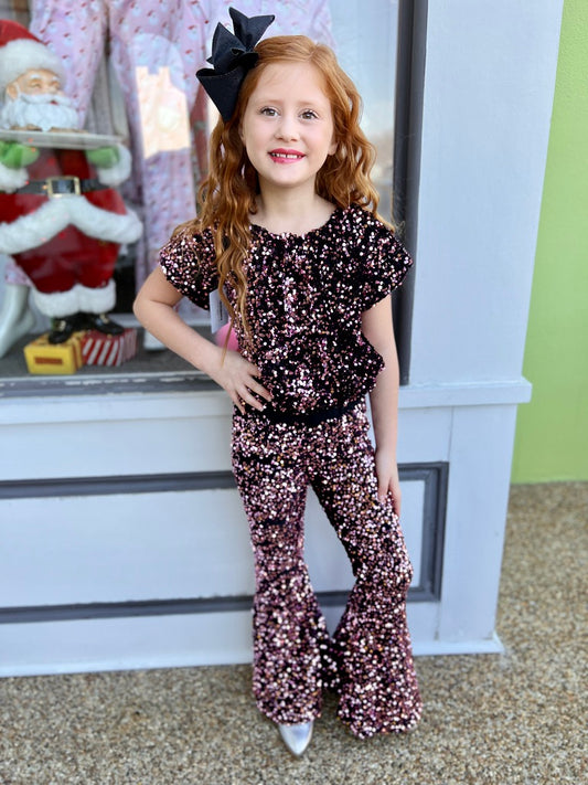 Pink/Black Sequin Bell Bottom Pants