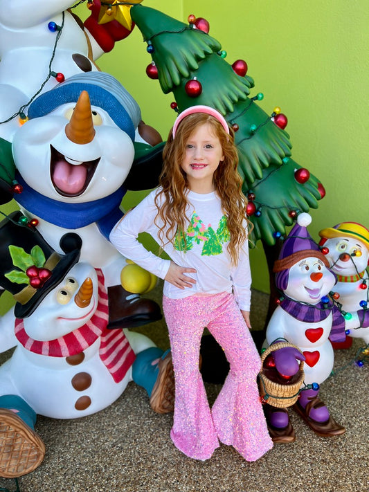 Pink Sequin Bell Bottom Pants